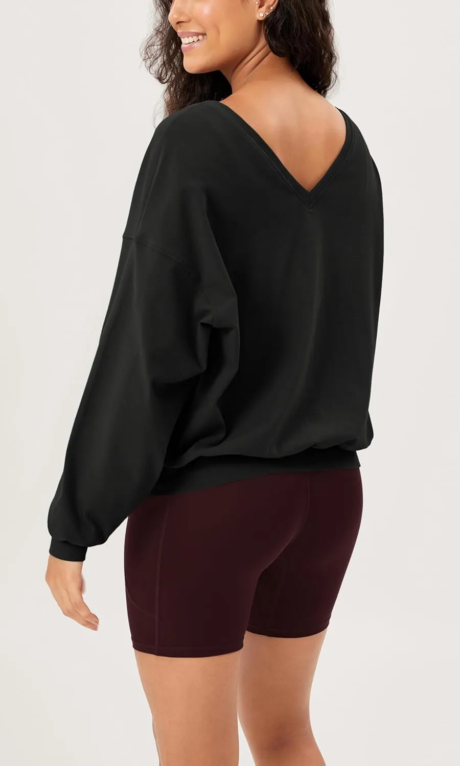 ODODOS Women's Purevibe Cotton Double V Pullover Long Sleeve Shirts Fall Outfits Oversized Tops