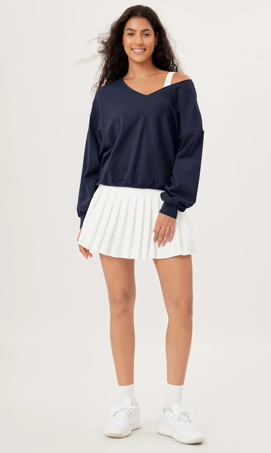 ODODOS Women's Purevibe Cotton Double V Pullover Long Sleeve Shirts Fall Outfits Oversized Tops