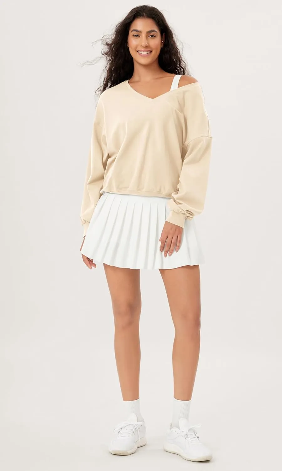 ODODOS Women's Purevibe Cotton Double V Pullover Long Sleeve Shirts Fall Outfits Oversized Tops