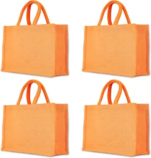 Orange Juco Tote Bag  Versatile Reusable Burlap Bag with Handles, Perfect for Gifts, Groceries, DIY Crafts, and More  8" H x 12" L x 4" W