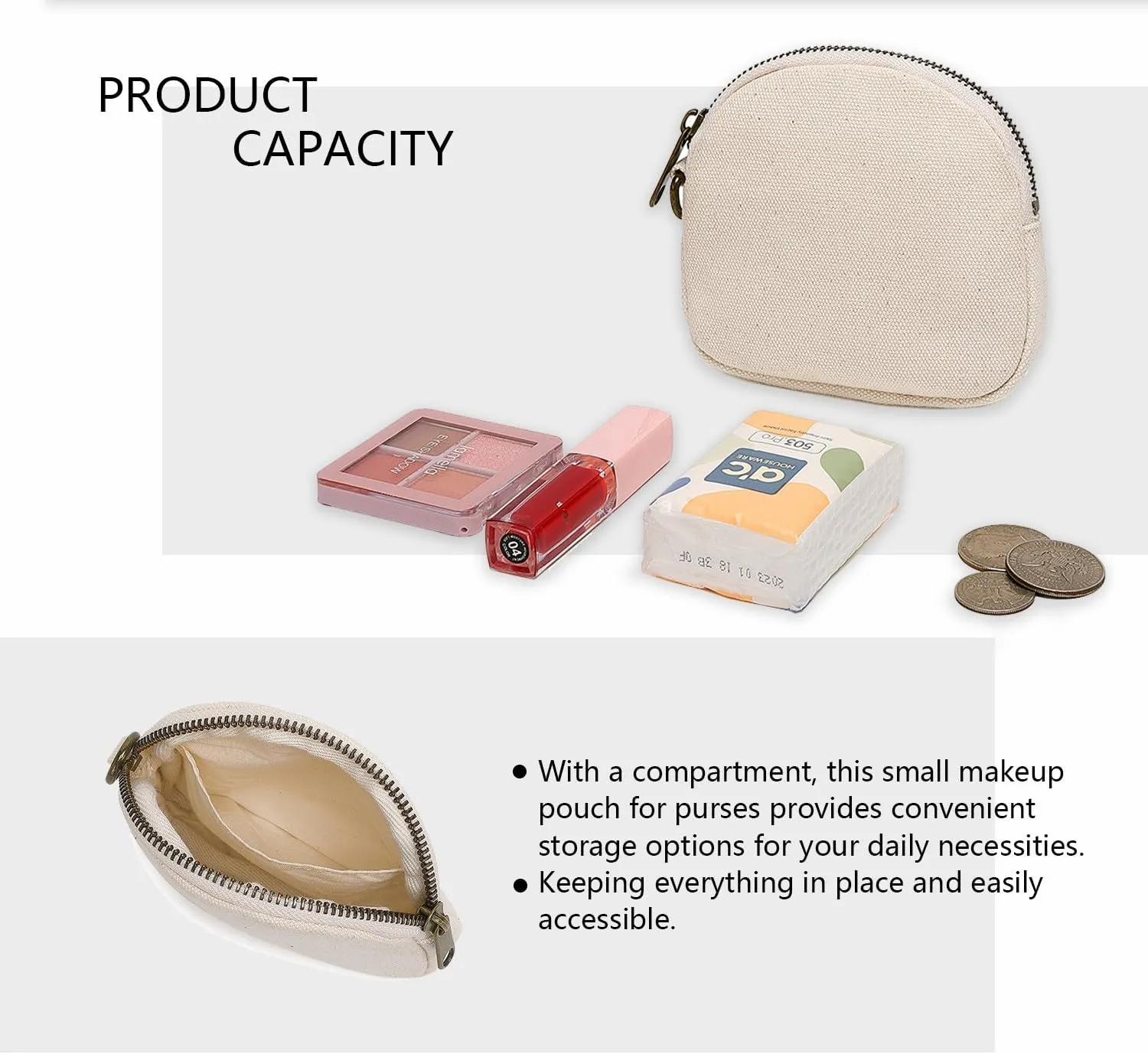 Organizer Bag Makeup Bag for Purse Travel Toiletry Pouch Zipper Pouch for Purse Small Makeup Pouch with Pockets Wristband design (black-nylon)