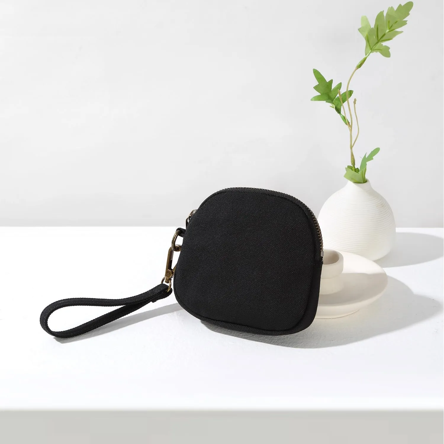 Organizer Bag Makeup Bag for Purse Travel Toiletry Pouch Zipper Pouch for Purse Small Makeup Pouch with Pockets Wristband design (black-nylon)