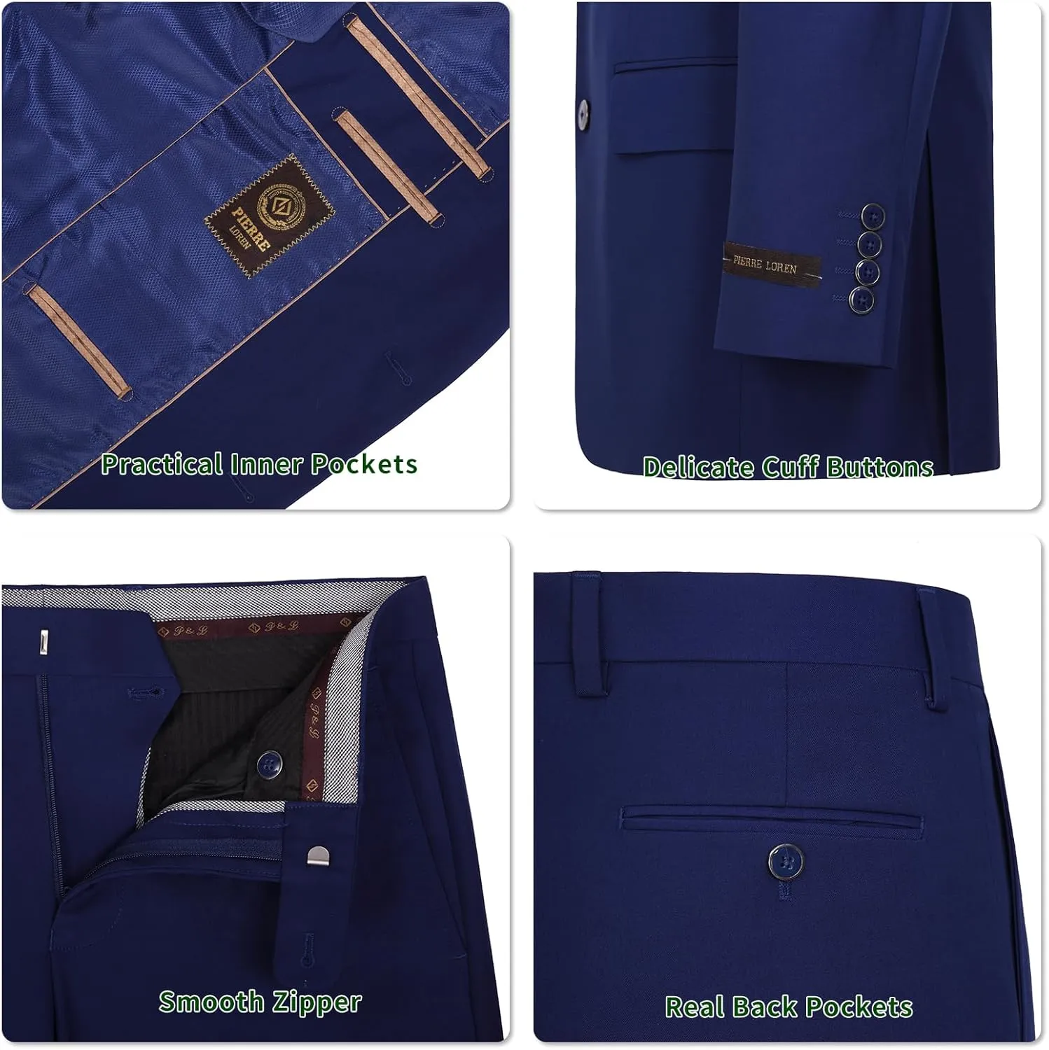 P&L Men's Premium Classic Fit 2 Piece Suit, 2 Button Blazer Jacket & Pants for Big and Tall, Daily Wear, Business & Wedding