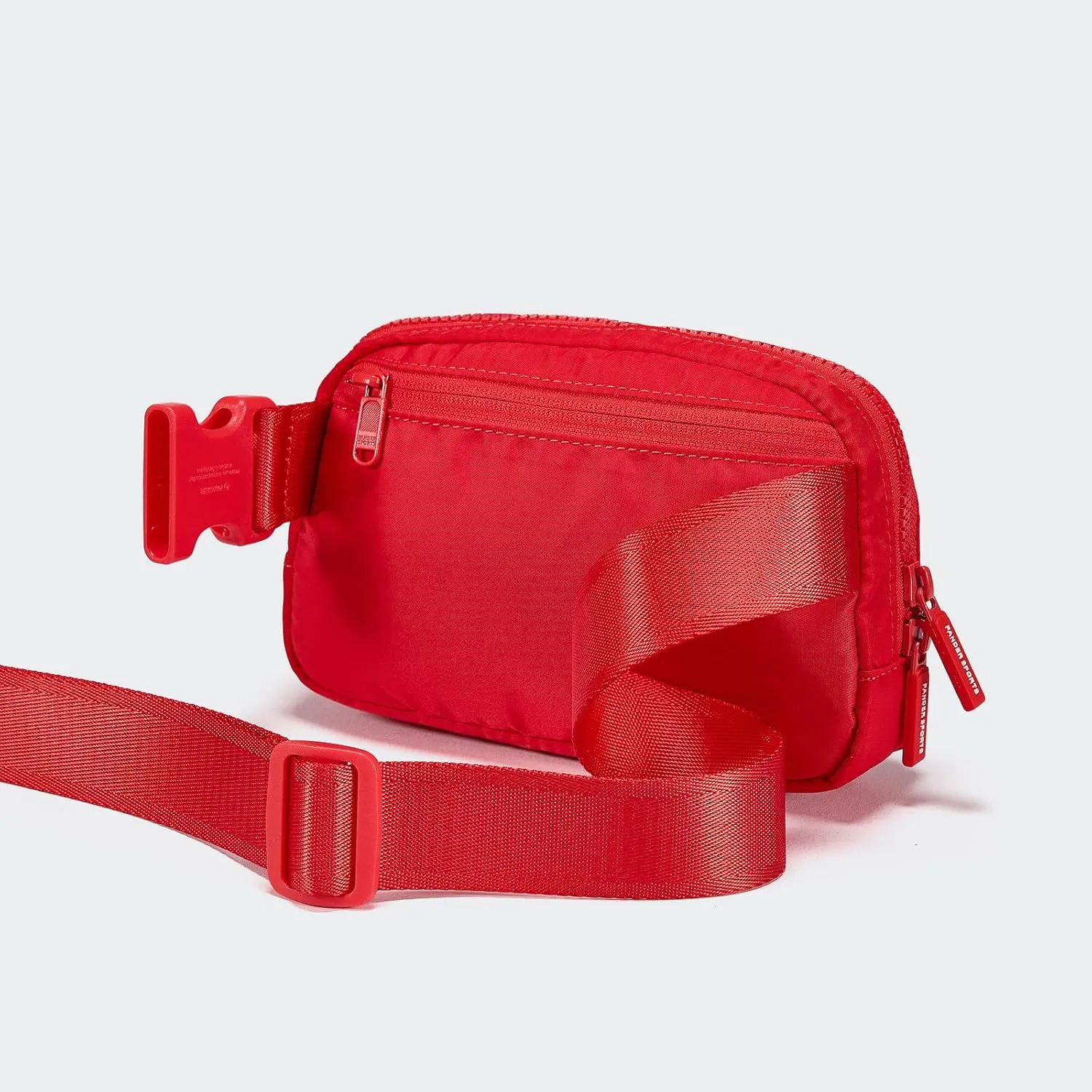 Pander Two Way Zipper Fanny Pack Nylon Everywhere Belt Bag for Women, Water Repellent Waist Packs, Crossbody Bags with Adjustable Strap (Red).