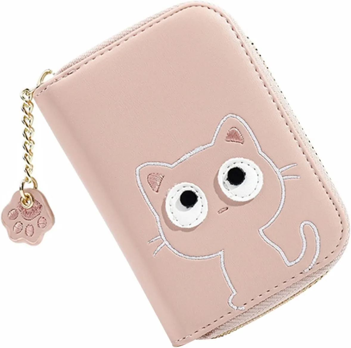 PartyKindom Cute Cat Wallet Compact PU Coin Purse for Credit Cards Change for Travel Use Lightweight Durable Handbag Accessory