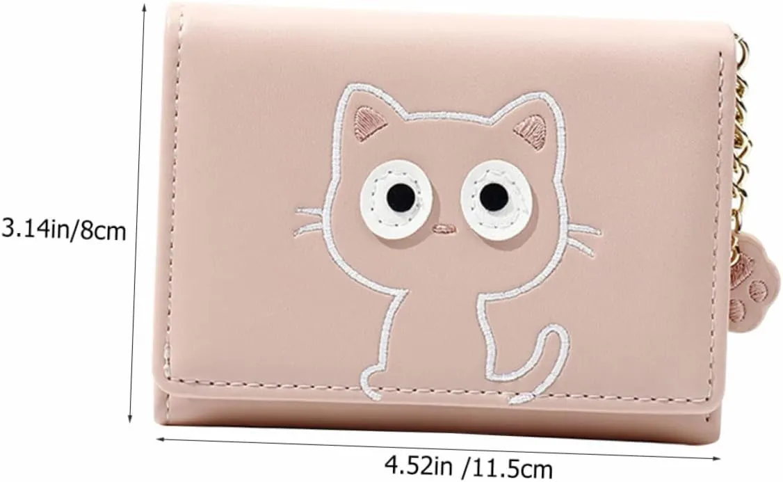 PartyKindom Cute Cat Wallet Compact PU Coin Purse for Credit Cards Change for Travel Use Lightweight Durable Handbag Accessory