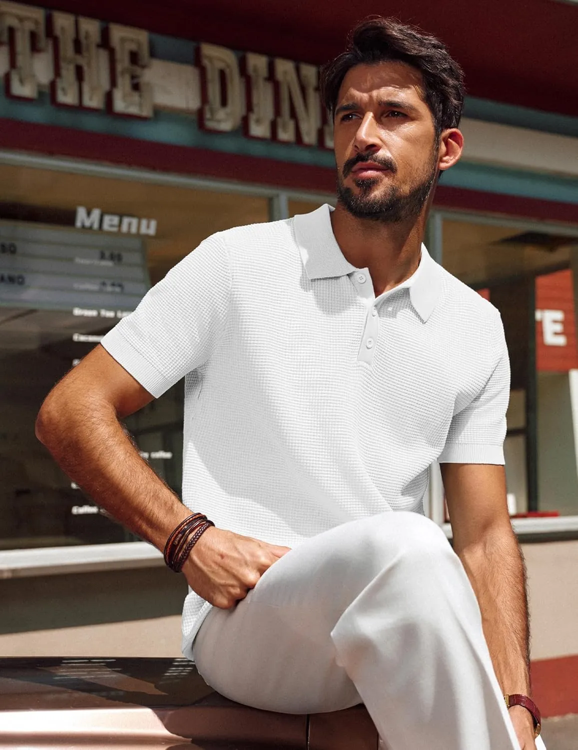 PJ PAUL JONES Polo Shirts for Men Short Sleeve Casual Knit Waffle Texture Polo Golf Shirt