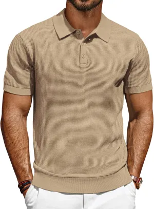 PJ PAUL JONES Polo Shirts for Men Short Sleeve Casual Knit Waffle Texture Polo Golf Shirt