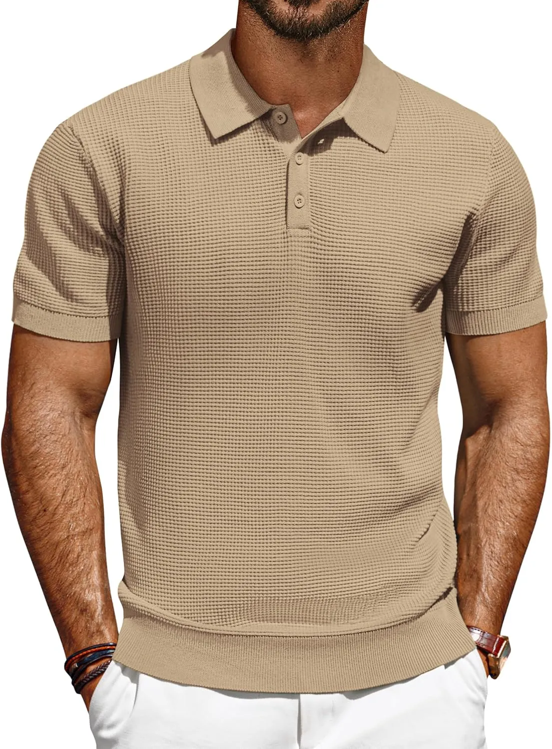 PJ PAUL JONES Polo Shirts for Men Short Sleeve Casual Knit Waffle Texture Polo Golf Shirt
