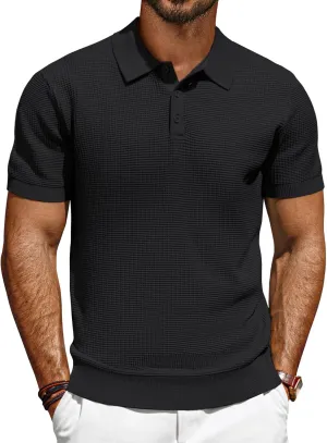 PJ PAUL JONES Polo Shirts for Men Short Sleeve Casual Knit Waffle Texture Polo Golf Shirt