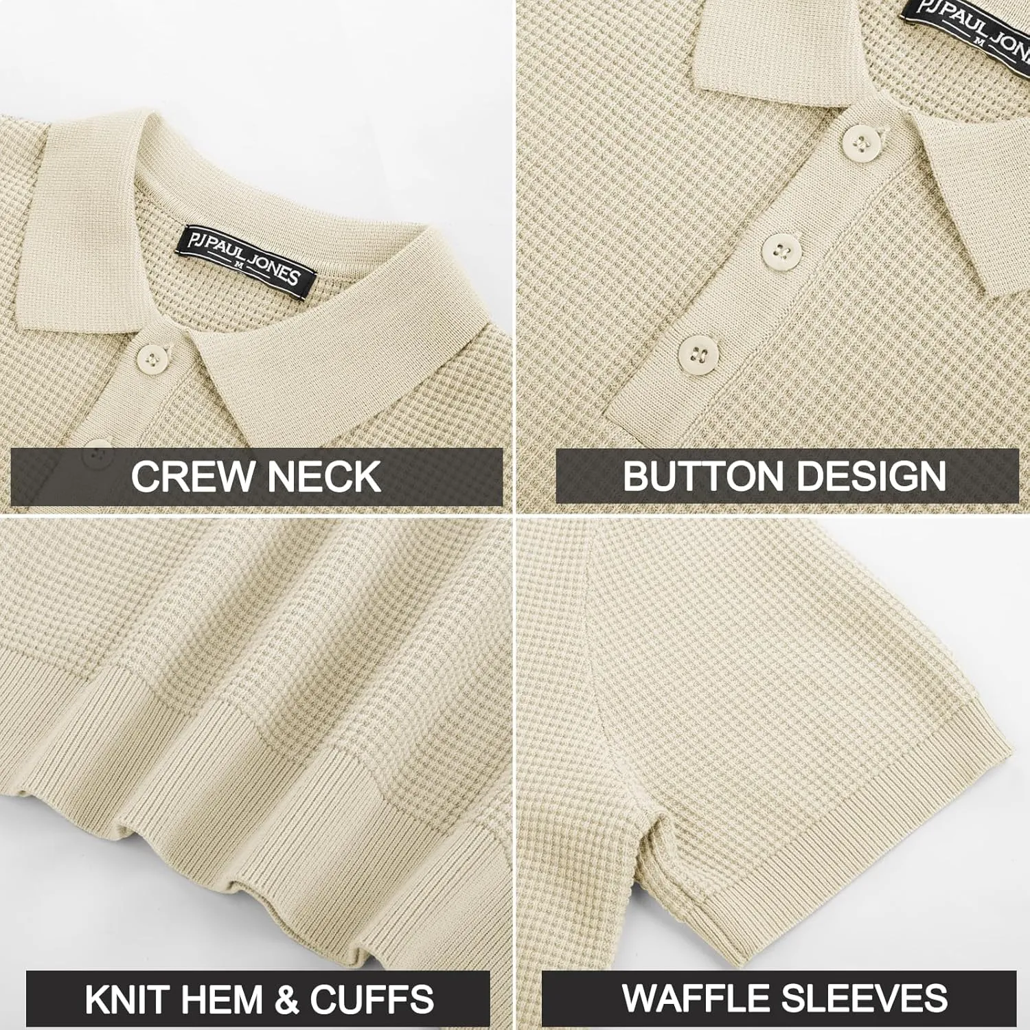 PJ PAUL JONES Polo Shirts for Men Short Sleeve Casual Knit Waffle Texture Polo Golf Shirt