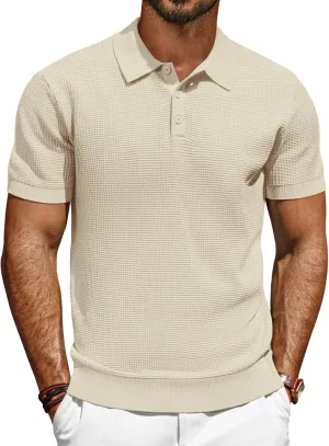PJ PAUL JONES Polo Shirts for Men Short Sleeve Casual Knit Waffle Texture Polo Golf Shirt