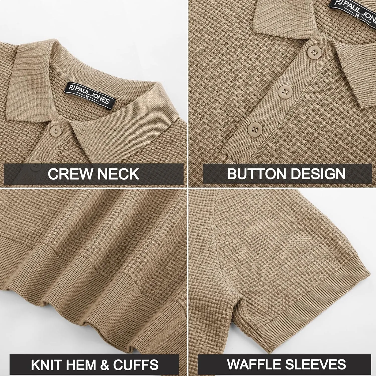PJ PAUL JONES Polo Shirts for Men Short Sleeve Casual Knit Waffle Texture Polo Golf Shirt