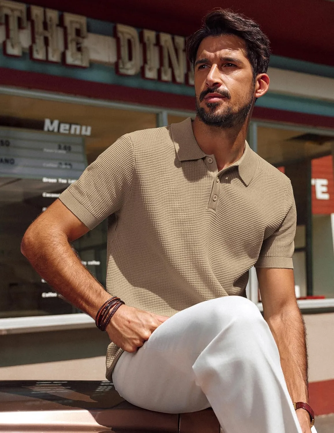 PJ PAUL JONES Polo Shirts for Men Short Sleeve Casual Knit Waffle Texture Polo Golf Shirt