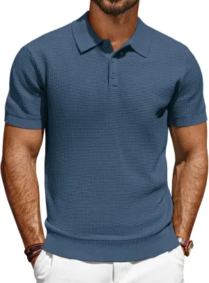 PJ PAUL JONES Polo Shirts for Men Short Sleeve Casual Knit Waffle Texture Polo Golf Shirt