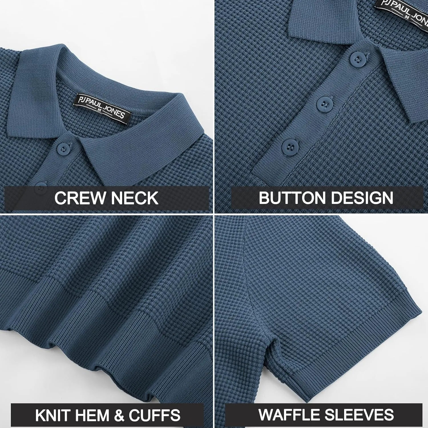 PJ PAUL JONES Polo Shirts for Men Short Sleeve Casual Knit Waffle Texture Polo Golf Shirt