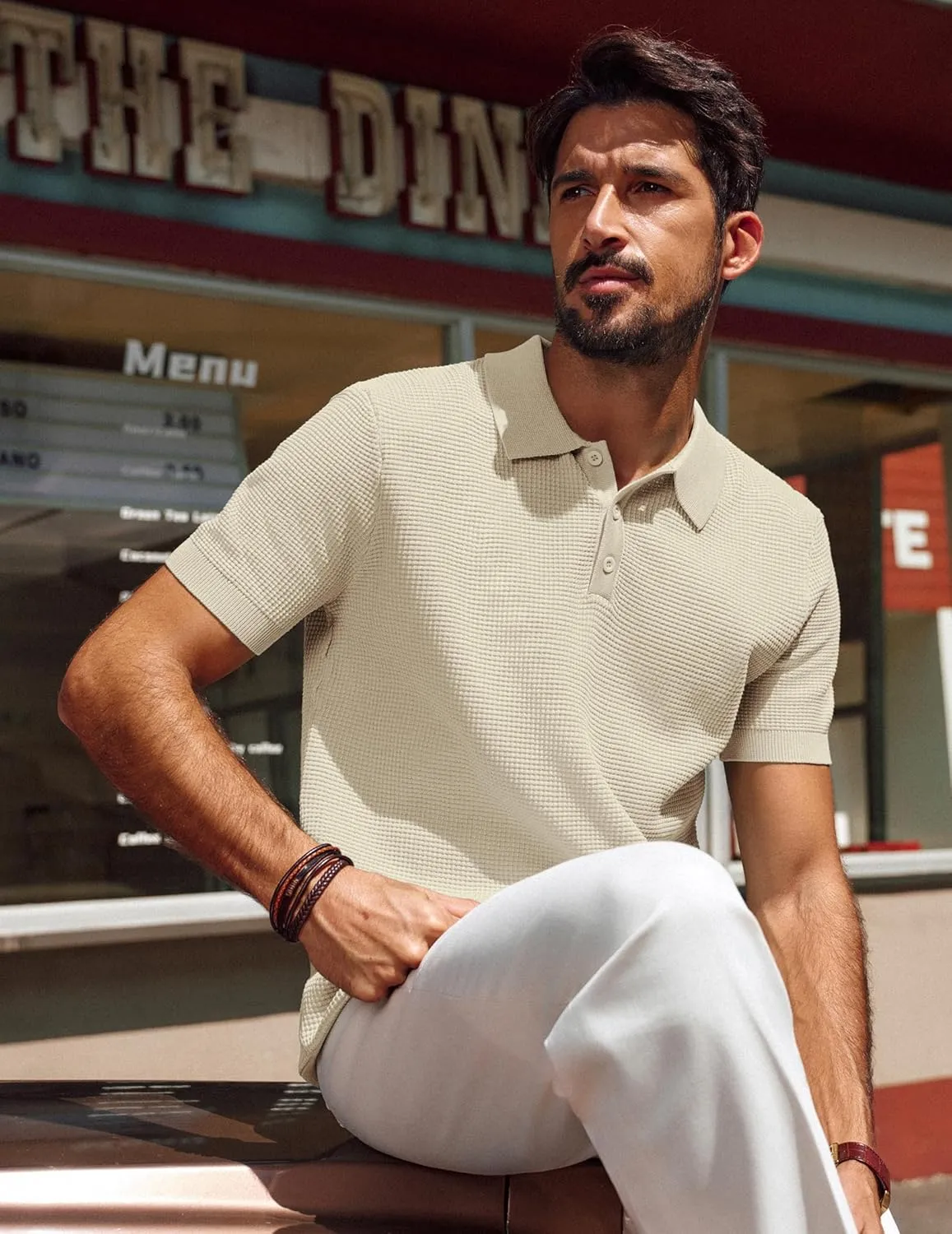 PJ PAUL JONES Polo Shirts for Men Short Sleeve Casual Knit Waffle Texture Polo Golf Shirt