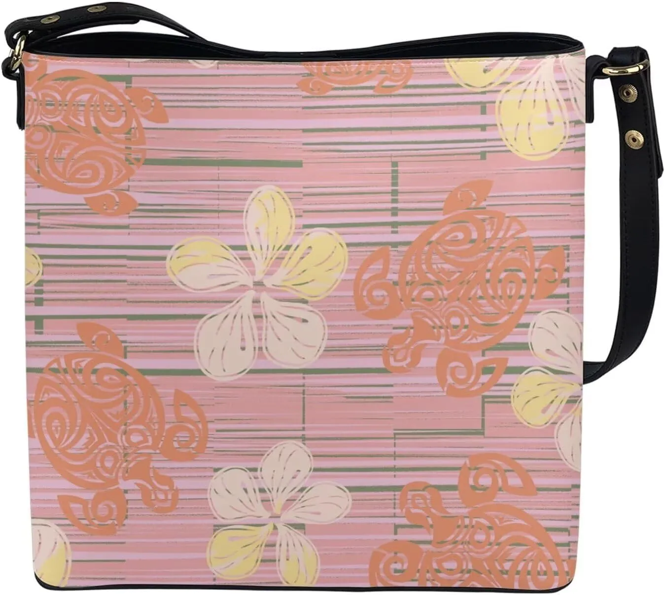 Polynesian Bucket Bags For Women Crossbody Bags PU Leather Tote Bag Summer Purses with 2 Detachable Straps Handbags