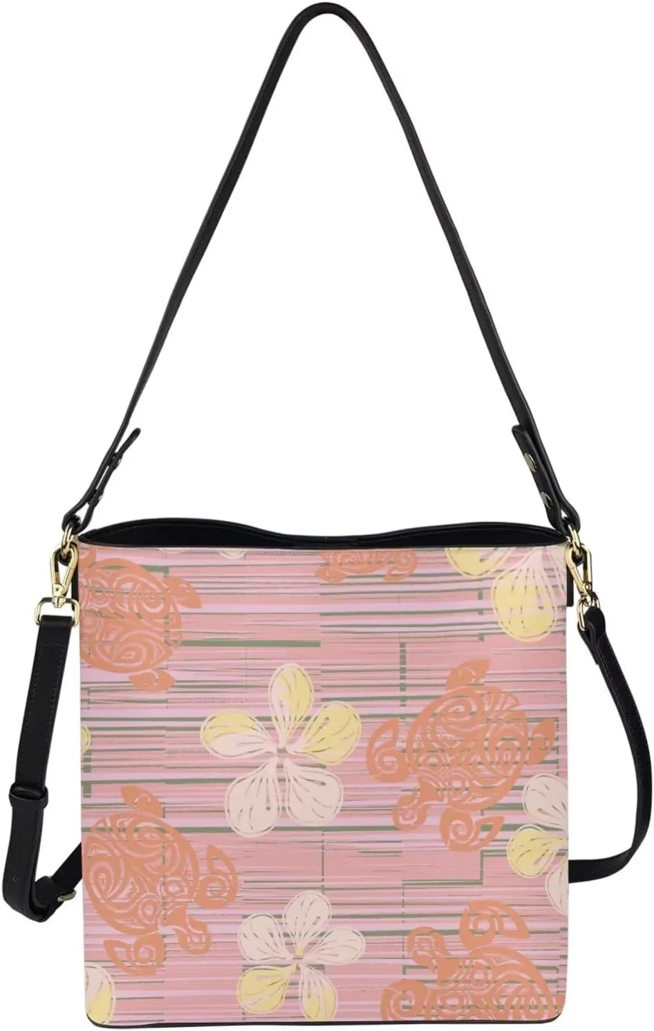 Polynesian Bucket Bags For Women Crossbody Bags PU Leather Tote Bag Summer Purses with 2 Detachable Straps Handbags