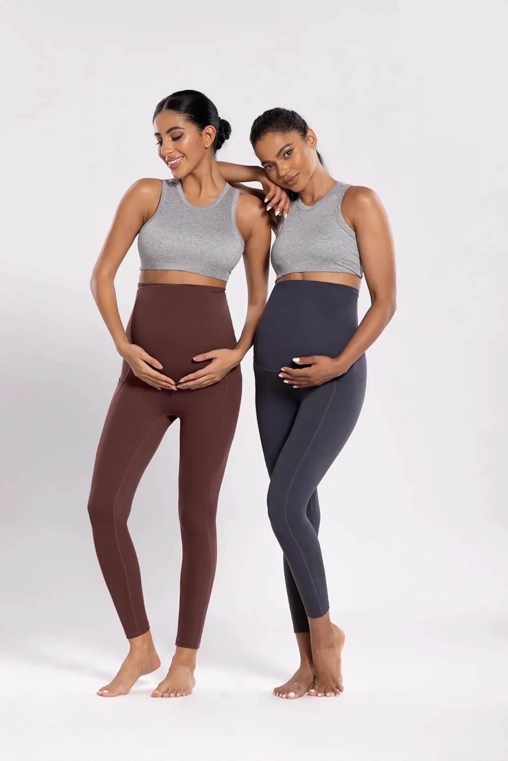 POSHDIVAH Women's Maternity Workout Nakedlux Leggings with Pockets Over The Belly Pregnancy Soft Activewear Yoga Pants