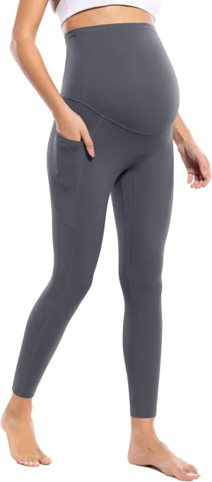POSHDIVAH Women's Maternity Workout Nakedlux Leggings with Pockets Over The Belly Pregnancy Soft Activewear Yoga Pants
