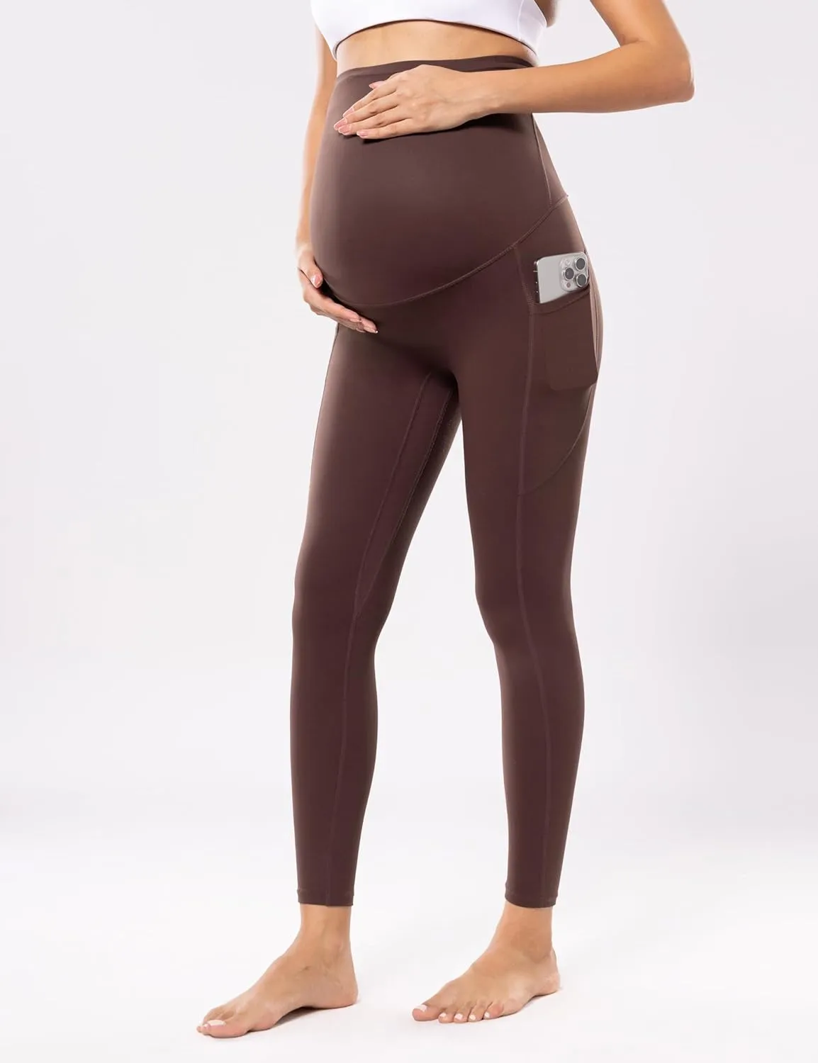 POSHDIVAH Women's Maternity Workout Nakedlux Leggings with Pockets Over The Belly Pregnancy Soft Activewear Yoga Pants