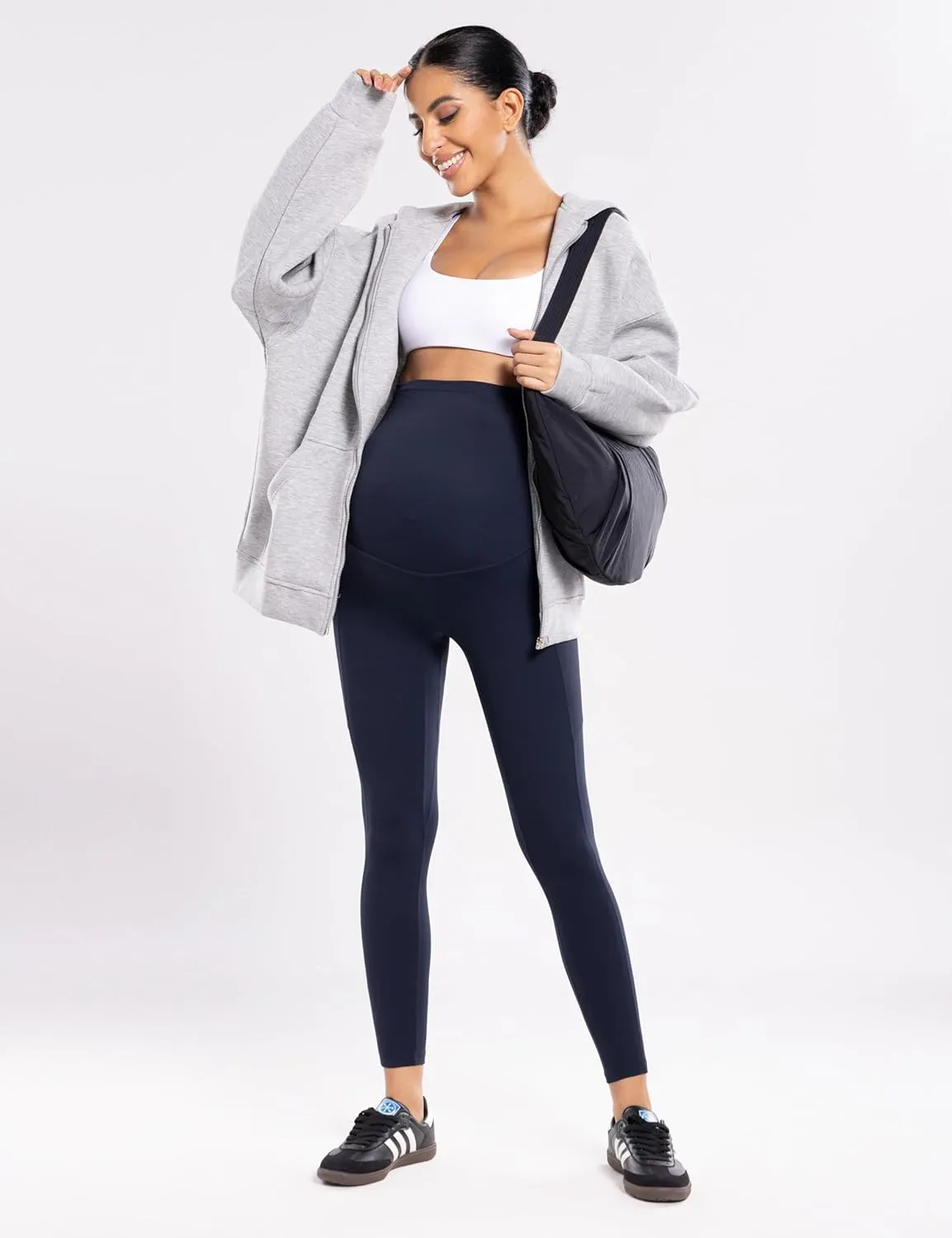 POSHDIVAH Women's Maternity Workout Nakedlux Leggings with Pockets Over The Belly Pregnancy Soft Activewear Yoga Pants