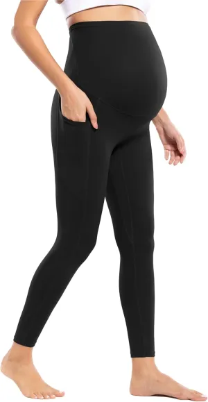 POSHDIVAH Women's Maternity Workout Nakedlux Leggings with Pockets Over The Belly Pregnancy Soft Activewear Yoga Pants