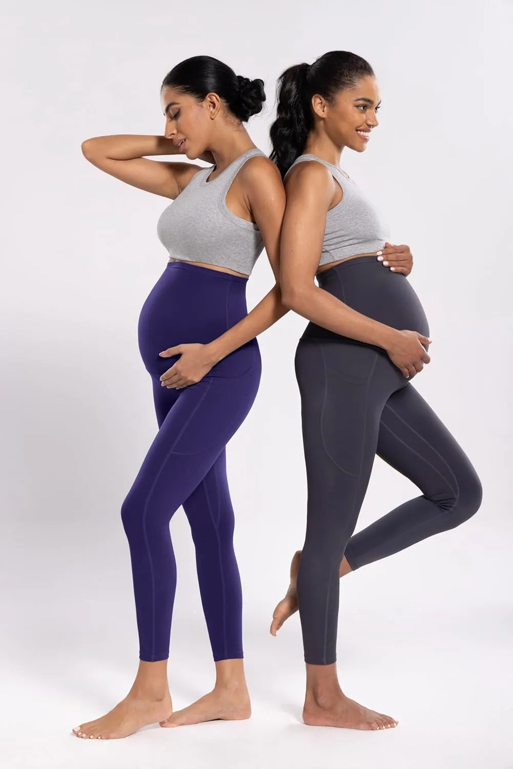 POSHDIVAH Women's Maternity Workout Nakedlux Leggings with Pockets Over The Belly Pregnancy Soft Activewear Yoga Pants