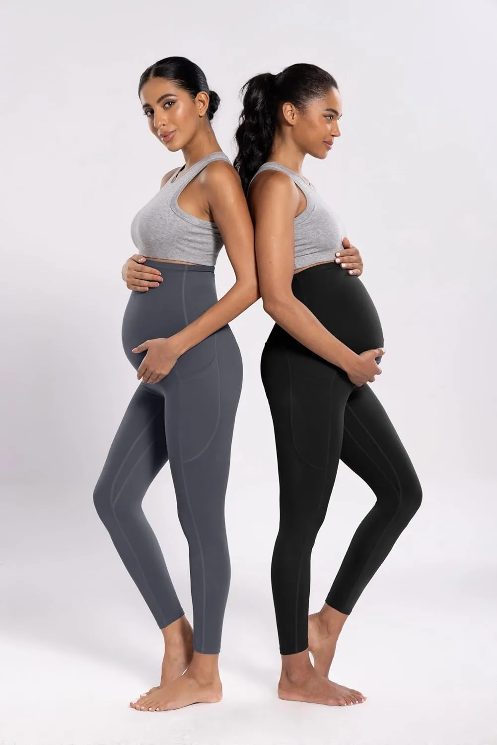 POSHDIVAH Women's Maternity Workout Nakedlux Leggings with Pockets Over The Belly Pregnancy Soft Activewear Yoga Pants