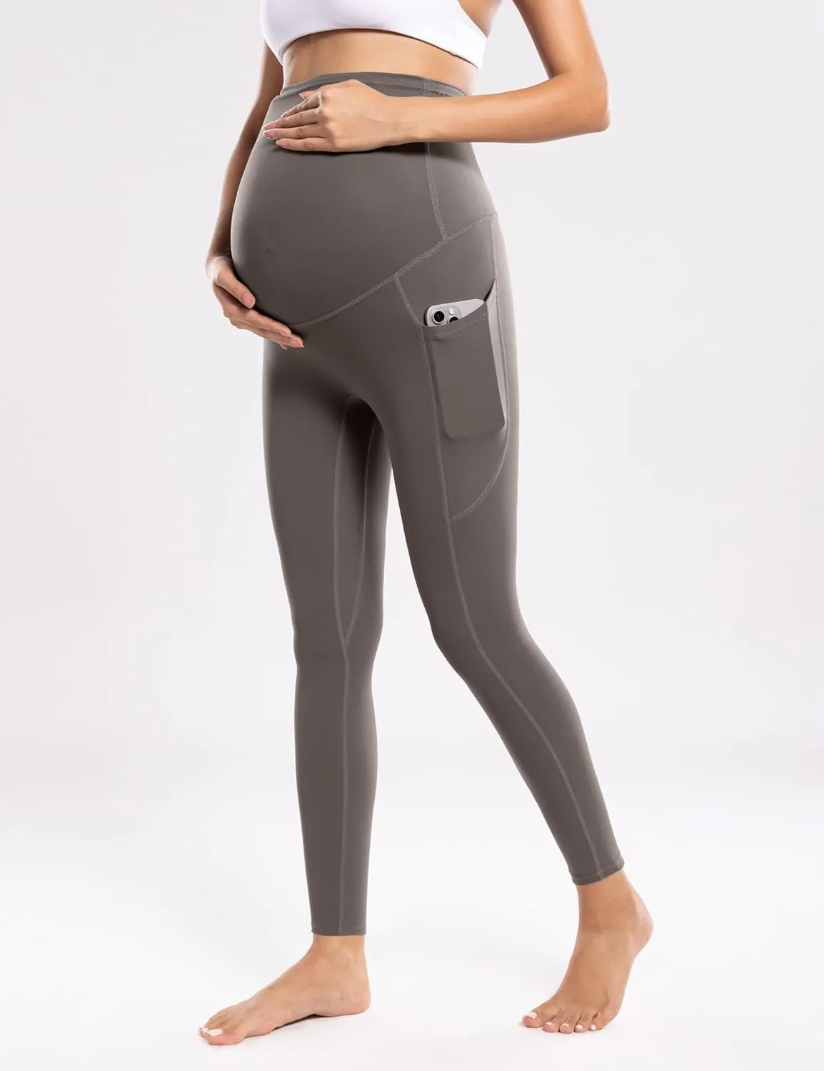 POSHDIVAH Women's Maternity Workout Nakedlux Leggings with Pockets Over The Belly Pregnancy Soft Activewear Yoga Pants