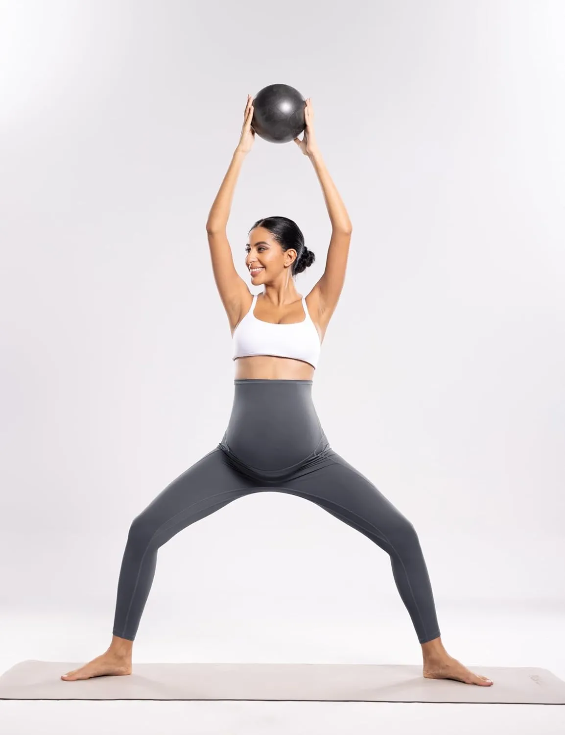 POSHDIVAH Women's Maternity Workout Nakedlux Leggings with Pockets Over The Belly Pregnancy Soft Activewear Yoga Pants