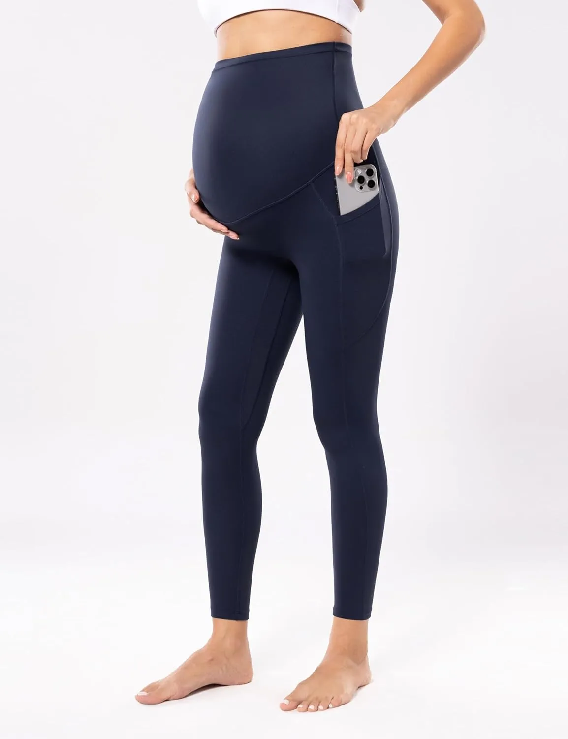 POSHDIVAH Women's Maternity Workout Nakedlux Leggings with Pockets Over The Belly Pregnancy Soft Activewear Yoga Pants