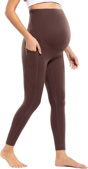 POSHDIVAH Women's Maternity Workout Nakedlux Leggings with Pockets Over The Belly Pregnancy Soft Activewear Yoga Pants