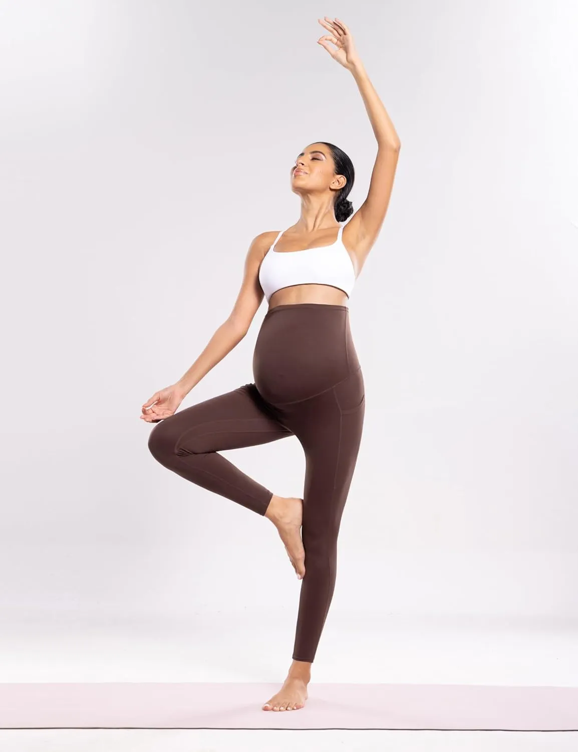 POSHDIVAH Women's Maternity Workout Nakedlux Leggings with Pockets Over The Belly Pregnancy Soft Activewear Yoga Pants