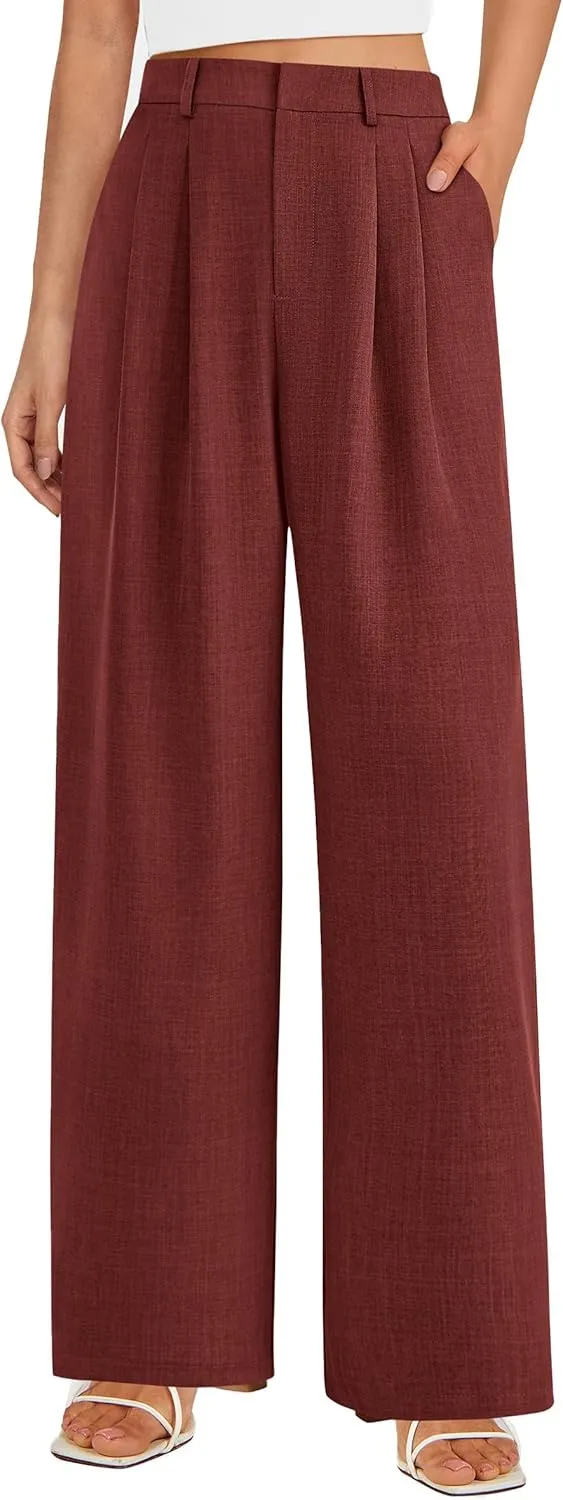PRETTYGARDEN Women's Summer Elastic High Waisted Work Pants Straight Leg Dressy Business Casual Trousers Slacks Pockets
