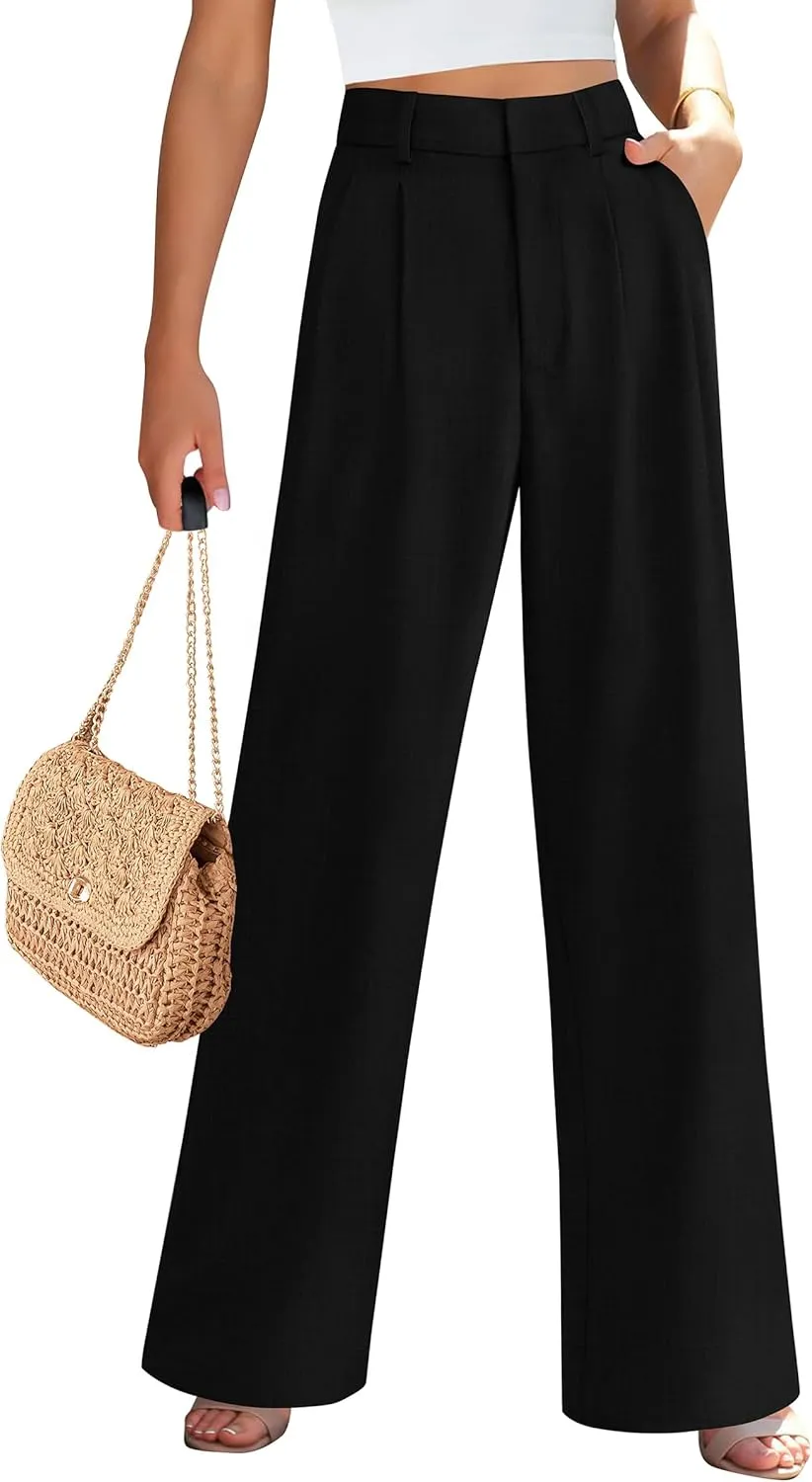 PRETTYGARDEN Women's Summer Elastic High Waisted Work Pants Straight Leg Dressy Business Casual Trousers Slacks Pockets