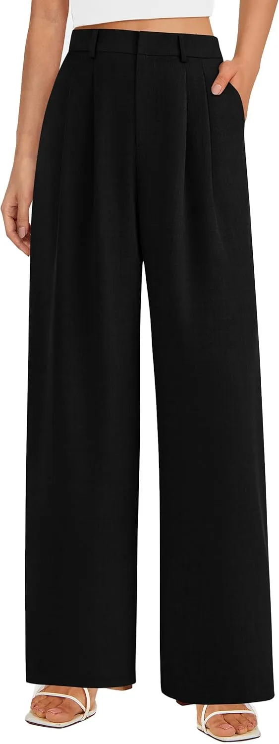 PRETTYGARDEN Women's Summer Elastic High Waisted Work Pants Straight Leg Dressy Business Casual Trousers Slacks Pockets
