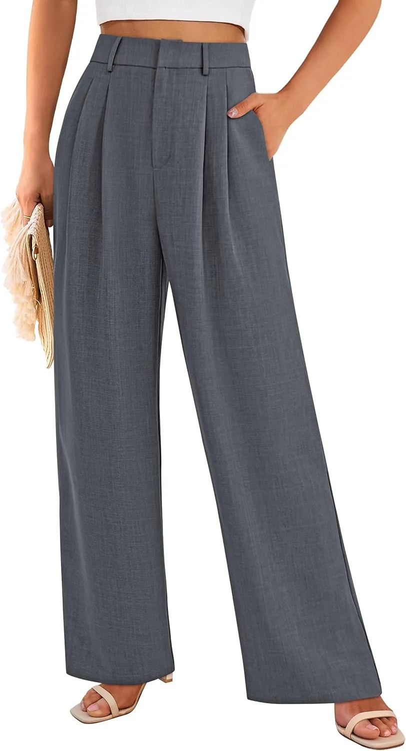 PRETTYGARDEN Women's Summer Elastic High Waisted Work Pants Straight Leg Dressy Business Casual Trousers Slacks Pockets