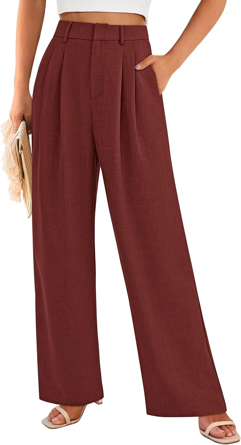 PRETTYGARDEN Women's Summer Elastic High Waisted Work Pants Straight Leg Dressy Business Casual Trousers Slacks Pockets
