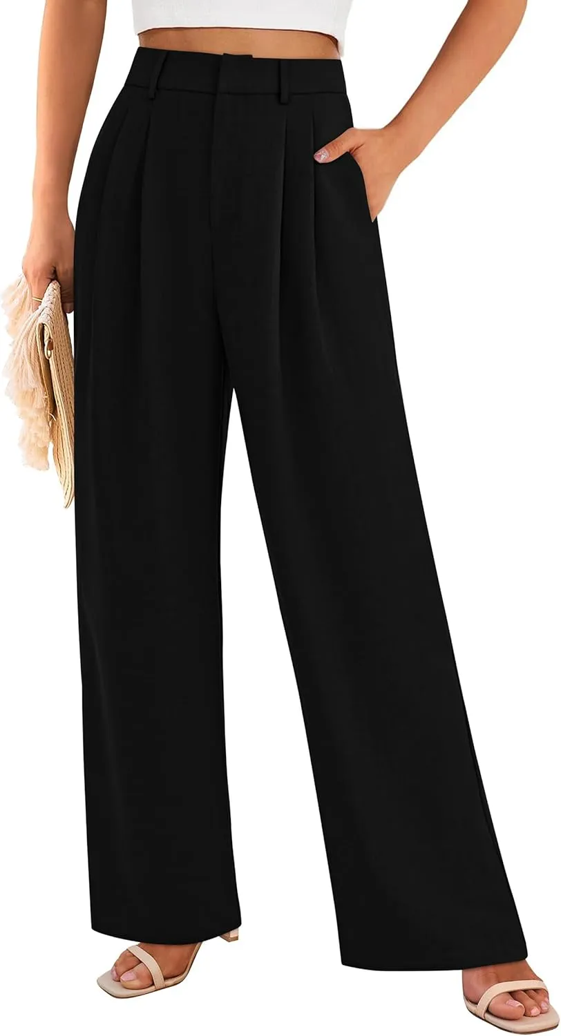PRETTYGARDEN Women's Summer Elastic High Waisted Work Pants Straight Leg Dressy Business Casual Trousers Slacks Pockets