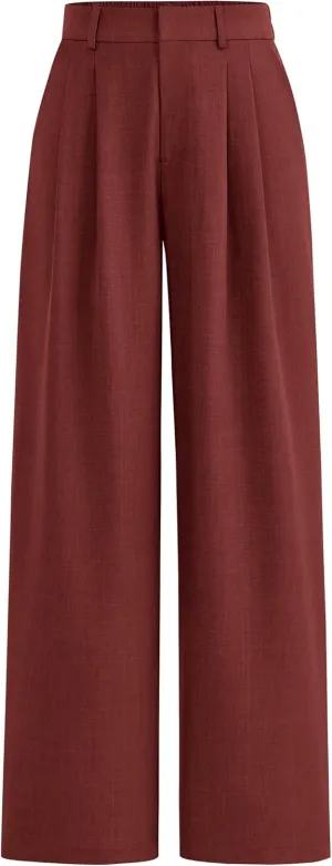 PRETTYGARDEN Women's Summer Elastic High Waisted Work Pants Straight Leg Dressy Business Casual Trousers Slacks Pockets