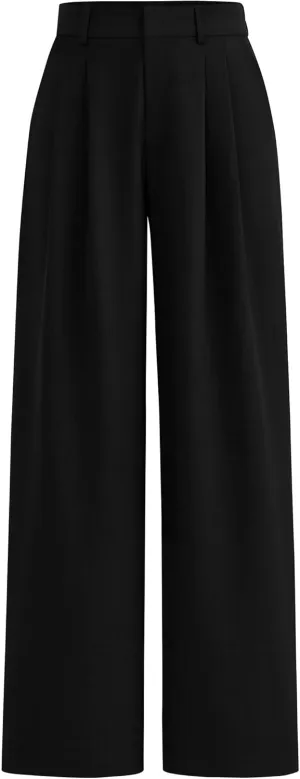 PRETTYGARDEN Women's Summer Elastic High Waisted Work Pants Straight Leg Dressy Business Casual Trousers Slacks Pockets
