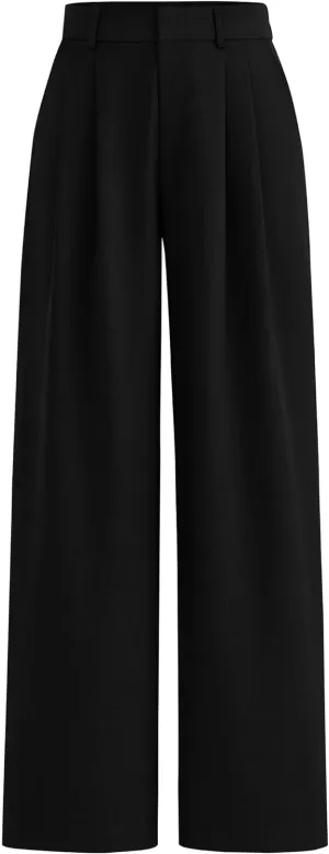 PRETTYGARDEN Women's Summer Elastic High Waisted Work Pants Straight Leg Dressy Business Casual Trousers Slacks Pockets