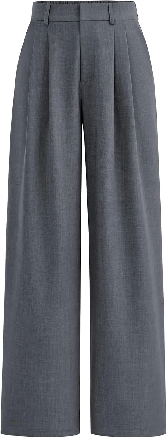 PRETTYGARDEN Women's Summer Elastic High Waisted Work Pants Straight Leg Dressy Business Casual Trousers Slacks Pockets