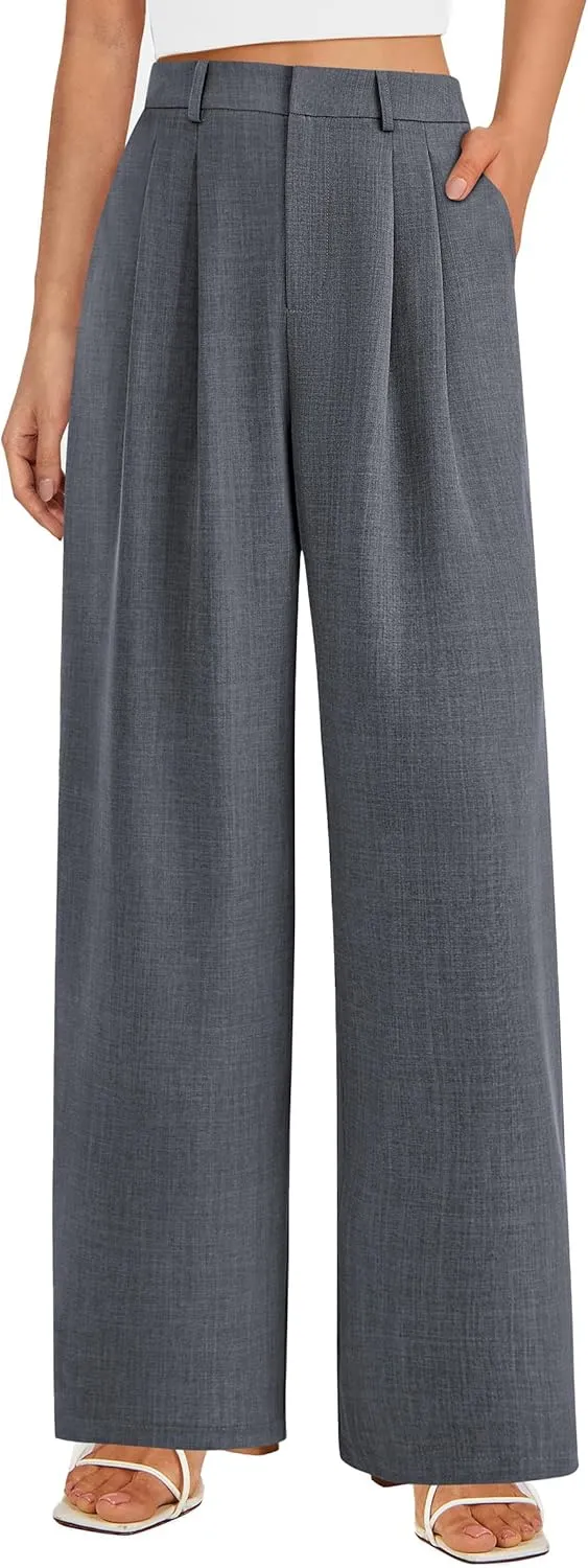 PRETTYGARDEN Women's Summer Elastic High Waisted Work Pants Straight Leg Dressy Business Casual Trousers Slacks Pockets