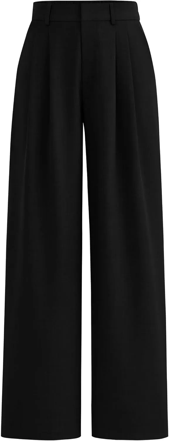 PRETTYGARDEN Women's Summer Elastic High Waisted Work Pants Straight Leg Dressy Business Casual Trousers Slacks Pockets