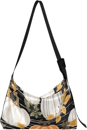 Pumpkins Strips Tote Bag for Women Large Hobo Bags Crossbody Tote Bag Leather Bags with Adjustable Strap for Travel Women