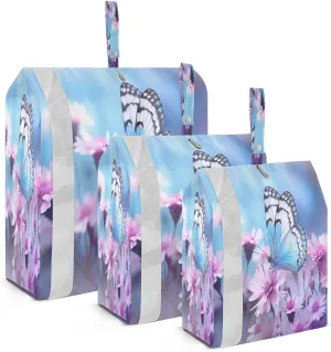 Purple Spring Beautiful Flowers Compression Packing Cubes 3 Set Travel Packing Cubes for Suitcases Organizer Bags Set for Carry on Luggage