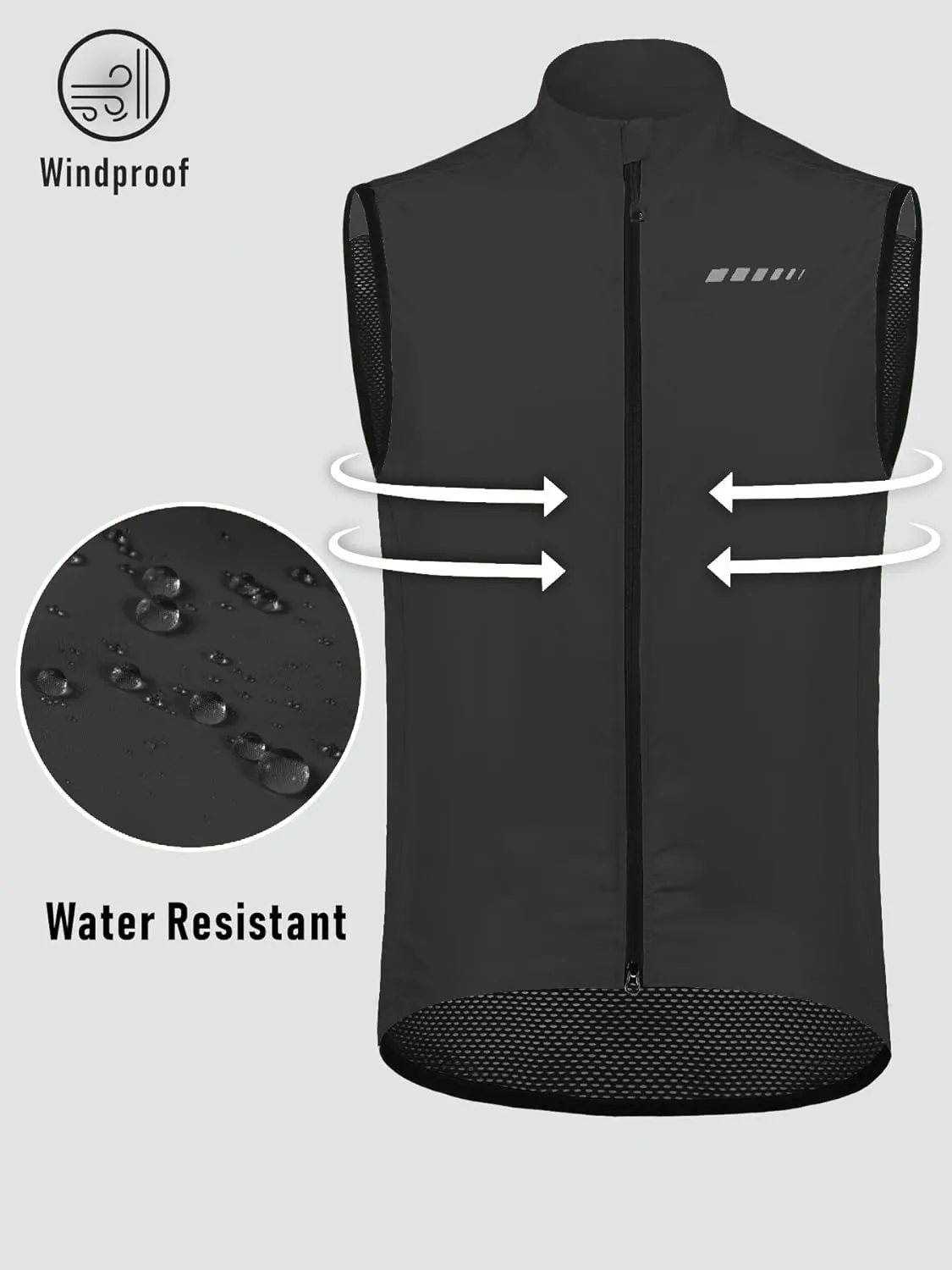 qualidyne Men's Windproof Cycling Vest  Lightweight Full-Zip Sleeveless Biking Jacket with Pockets for Cycling, Running